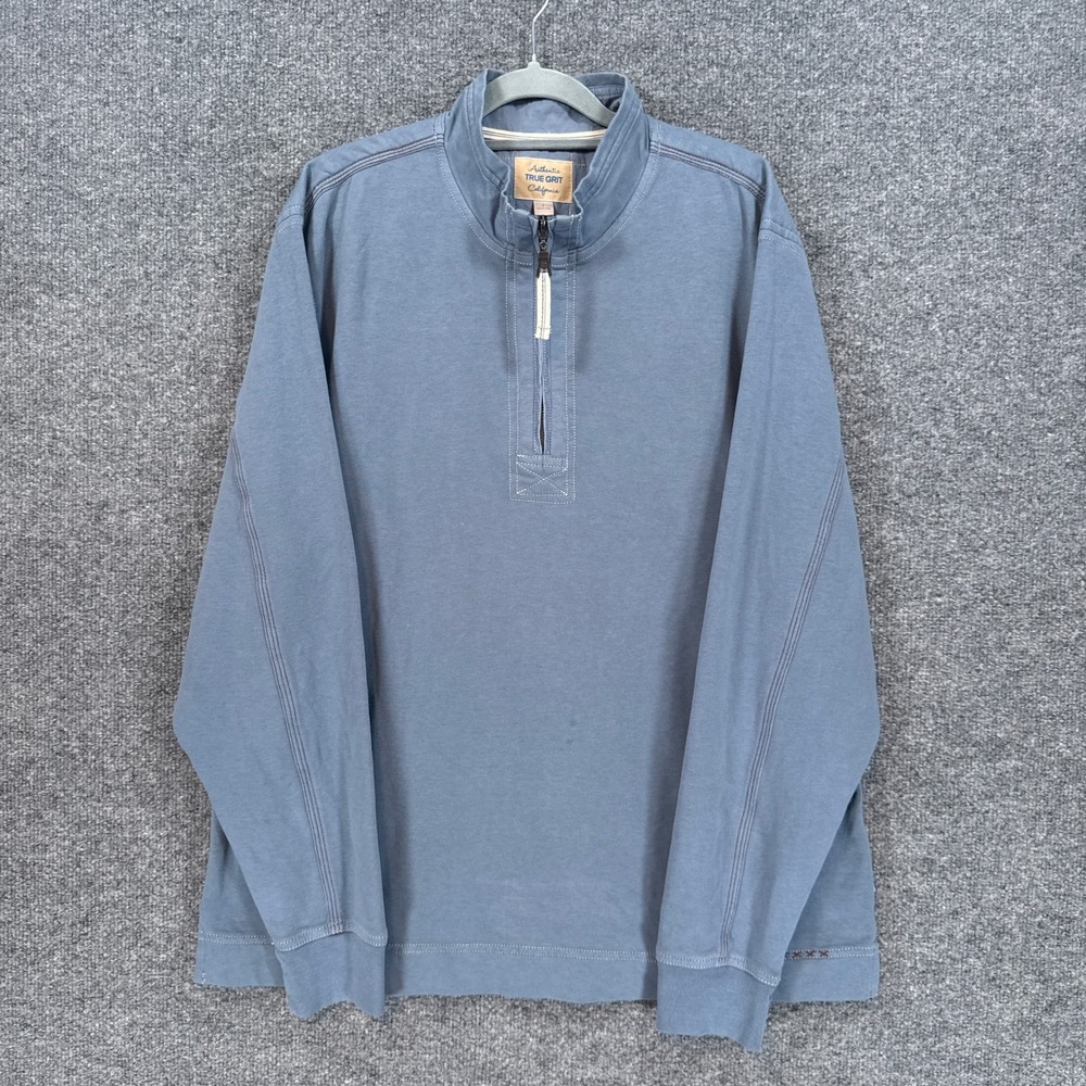 True Grit Sweatshirt Men Large Blue 1/4 Zip Mock Neck Long Sleeve Stretch